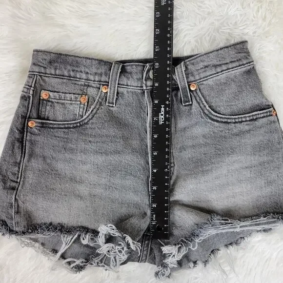 Levis 501 Original High Rise Grey Denim Cut Off Shorts Size W25 Button Fly - Picture 4 of 8